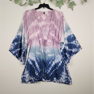 Raviya Size 1X Tie Waist Tie Dye Long Sleeve Swim Resort wear Cover-up Dress